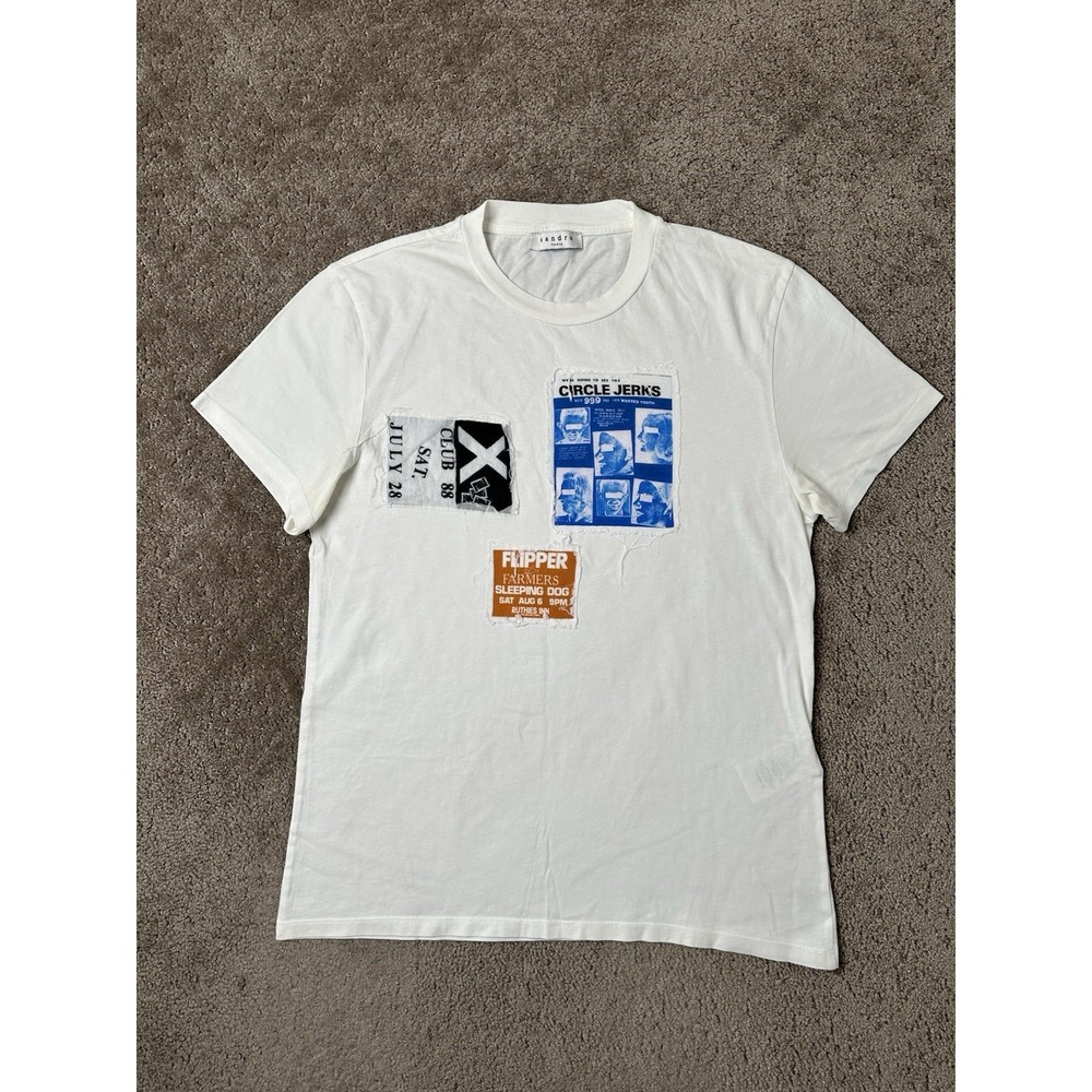 Sandro White Graphic Patch Logo T-Shirt with Blue, Black and Orange Prints